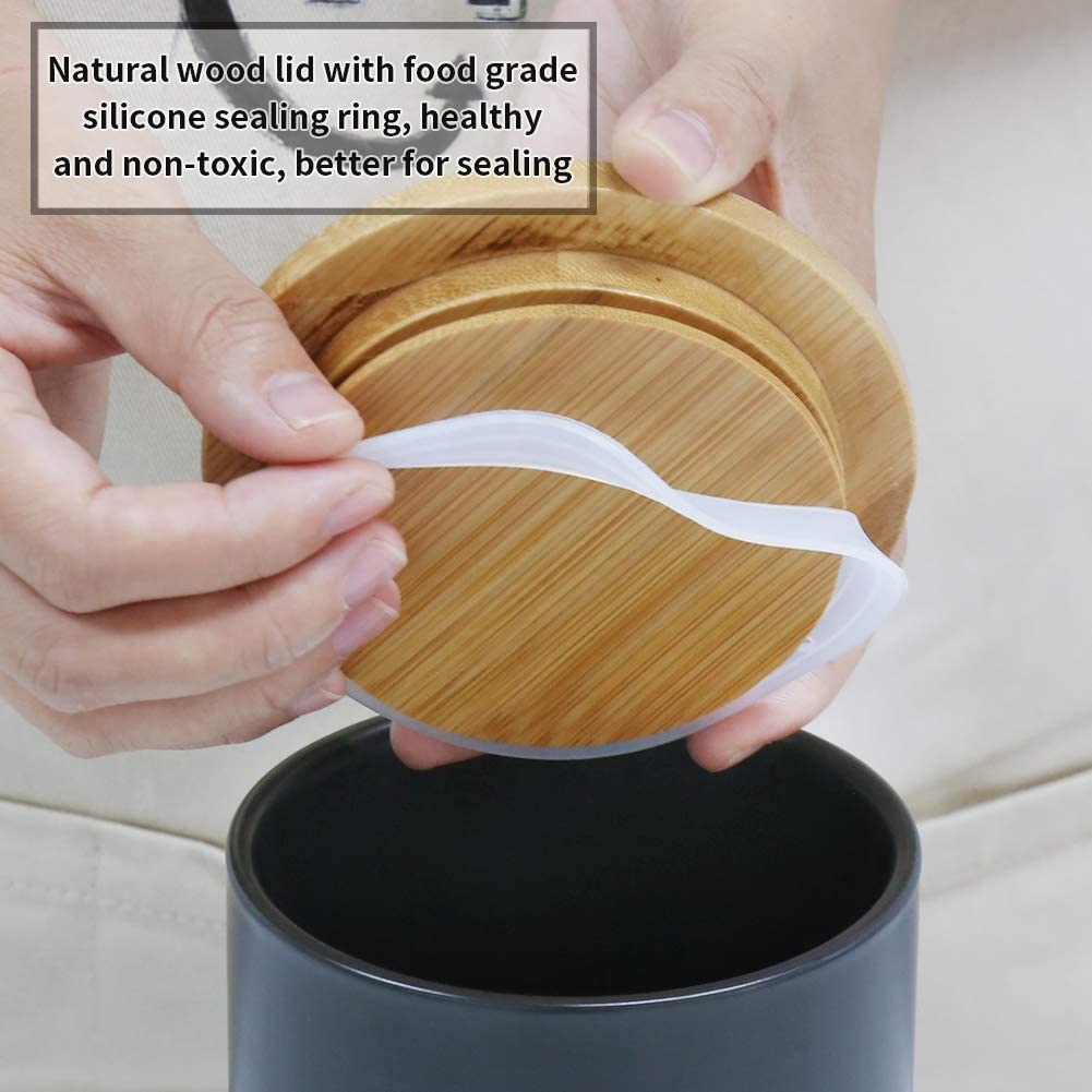 wholesale custom High quality Black Food Storage Canister jars with wooden lids
