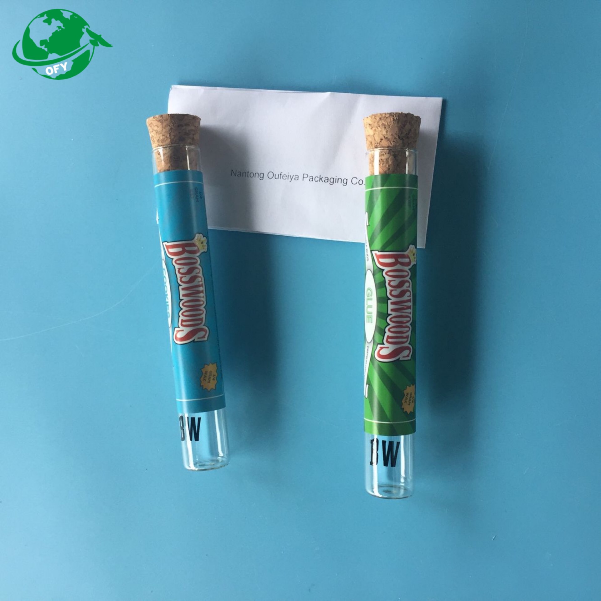 wholesale custom OEM glass pre roll tube with cork lid