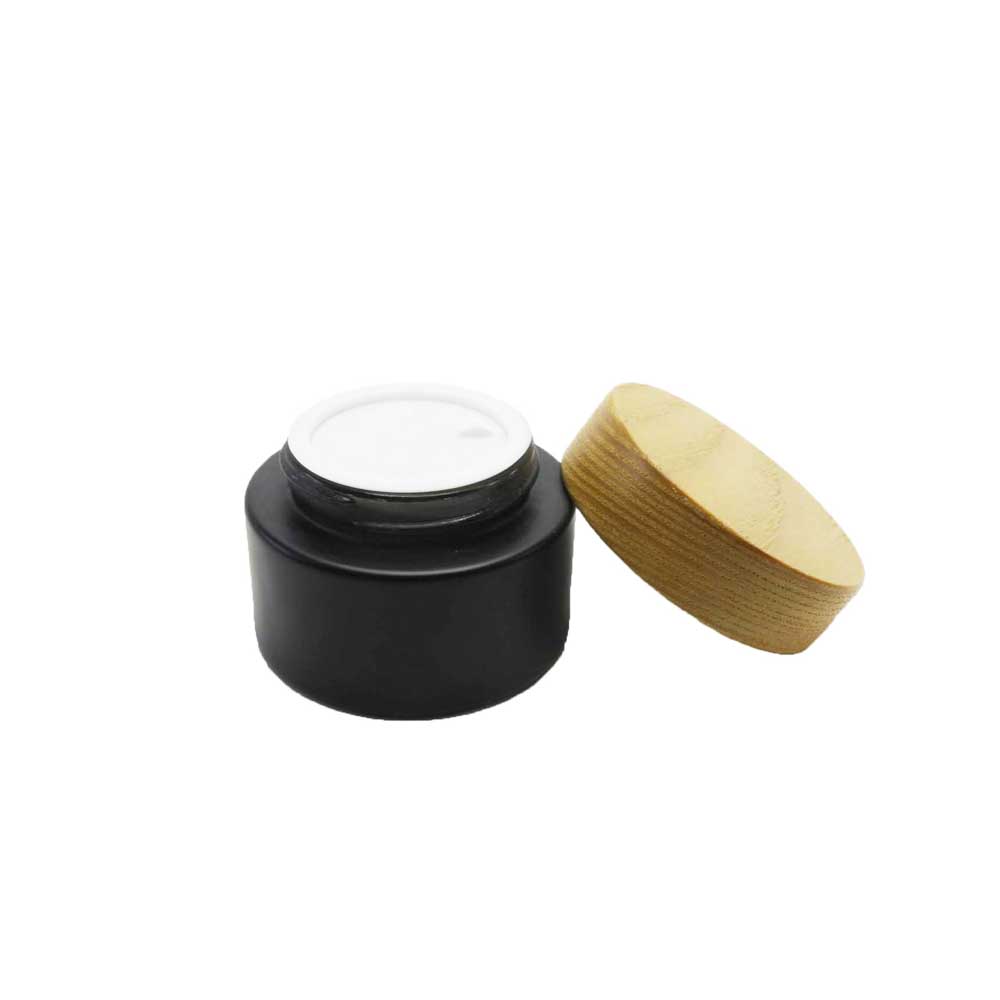 wholesale custom bamboo cosmetic container black frosted glass dropper bottle and jars BP-001K