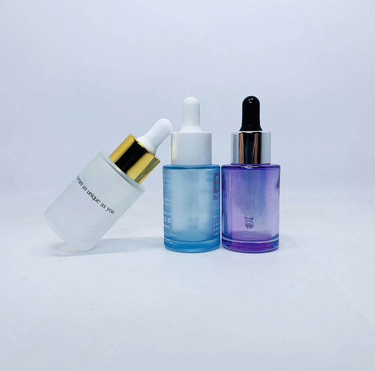 wholesale custom logo pastel color pink blue purple skin care serum bottle 30ml glass dropper bottle