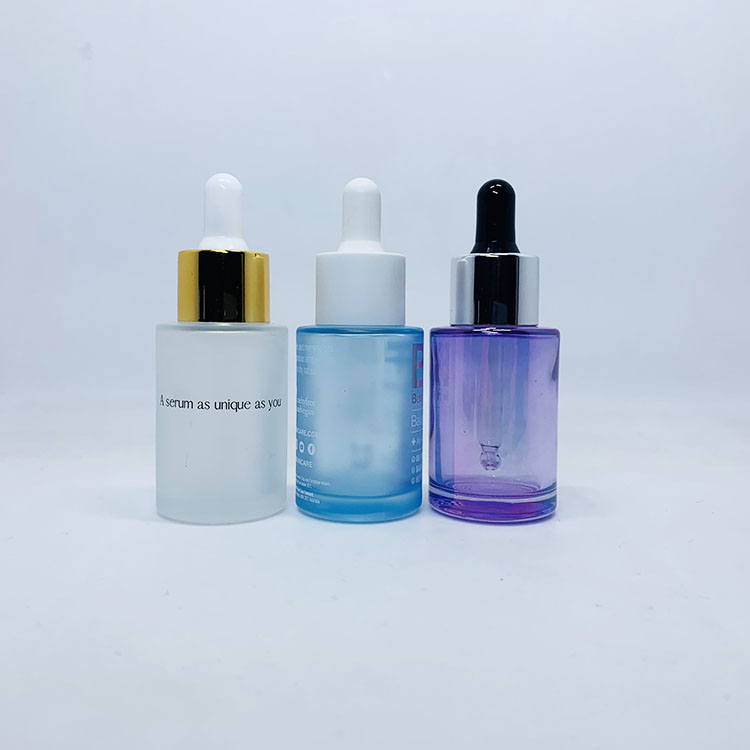 wholesale custom logo pastel color pink blue purple skin care serum bottle 30ml glass dropper bottle