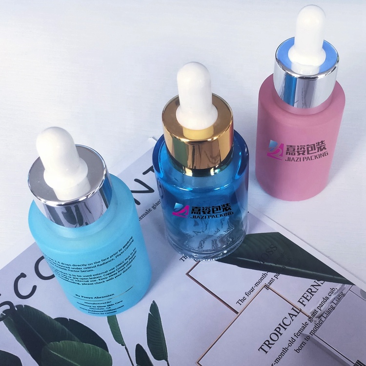 wholesale custom logo pastel color pink blue purple skin care serum bottle with dropper
