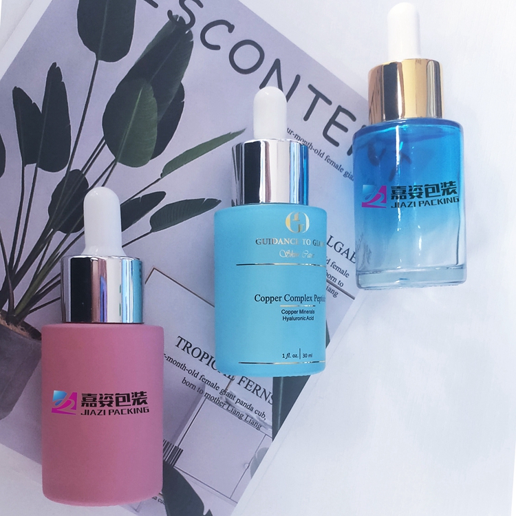 wholesale custom logo pastel color pink blue purple skin care serum bottle with dropper