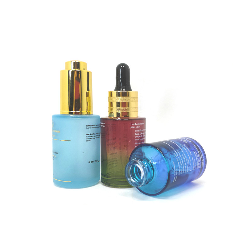 wholesale custom logo pastel color pink blue purple skin care serum bottle with dropper