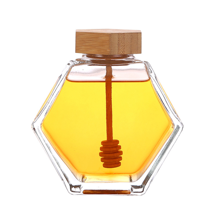 wholesale custom logo printing stock hexagon storage nuts canning spice container glass jars for honey
