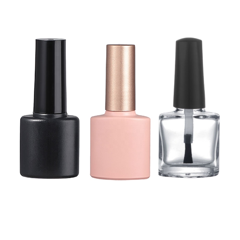 wholesale customize 8ml 10ml black round empty uv gel nail polish oil bottle with matte black caps and brush