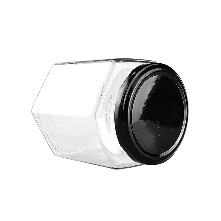 wholesale customized high quality Hexagonal Honey Jam Glass Jar gourmet hex Jars with screw tin Cap for food, candy, honey