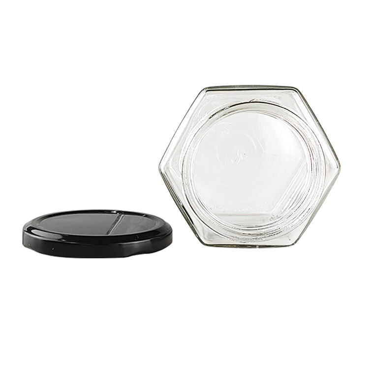wholesale customized high quality Hexagonal Honey Jam Glass Jar gourmet hex Jars with screw tin Cap for food, candy, honey