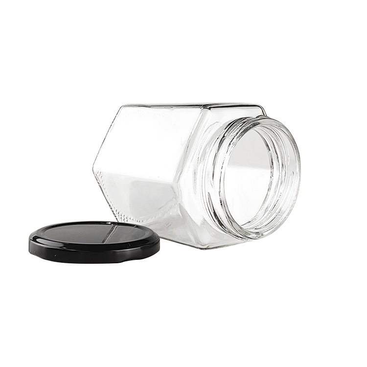 wholesale customized high quality Hexagonal Honey Jam Glass Jar gourmet hex Jars with screw tin Cap for food, candy, honey