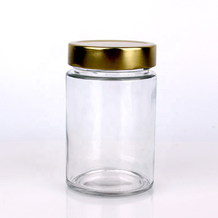 wholesale cylinder glass jar with metal lid for honey 400ml