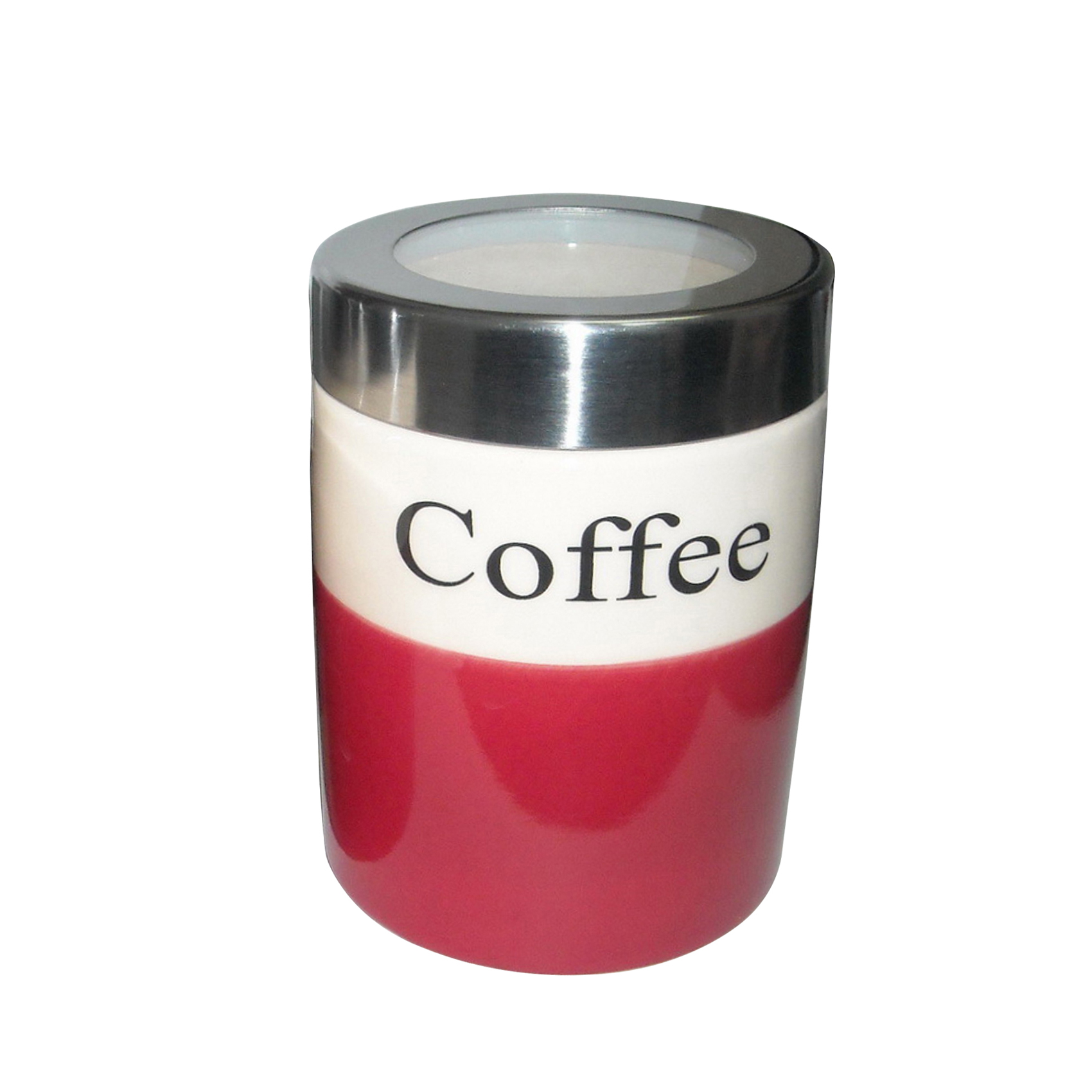 wholesale cylinder white and red sugar jar for food storage ceramic coffee canister with silver metal lid