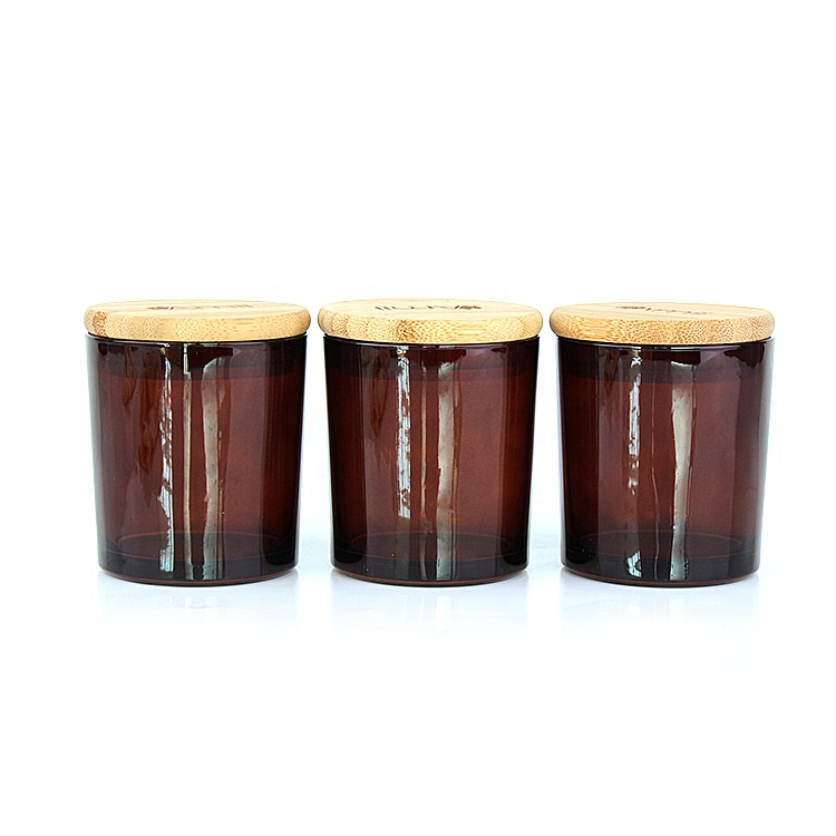 wholesale eco-fiendly amber 8oz glass candle jar with wooden lid