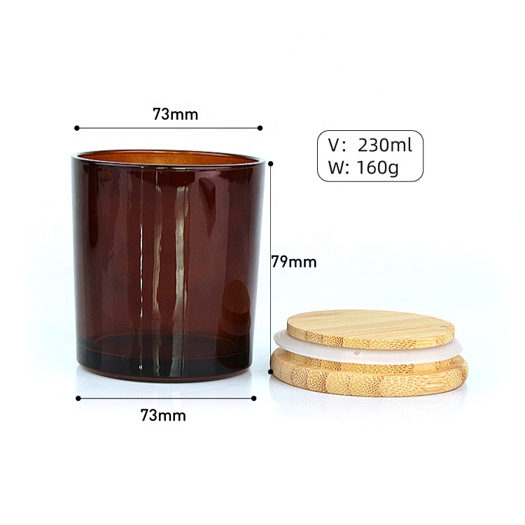 wholesale eco-fiendly amber 8oz glass candle jar with wooden lid