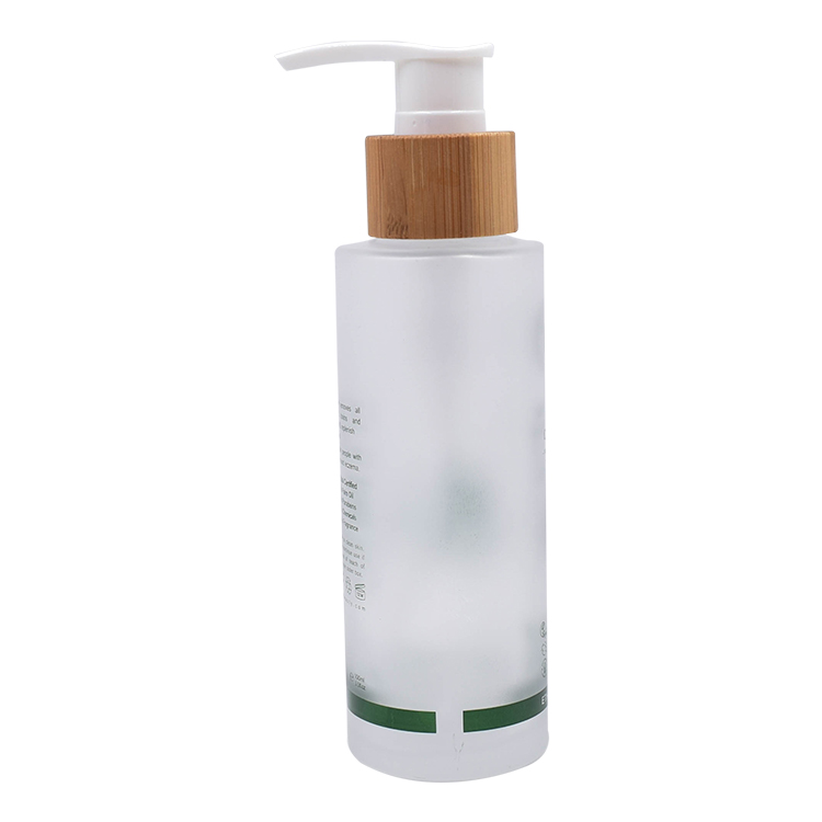 wholesale eco friendly cosmetic lotion serum glass bottle with bamboo pump