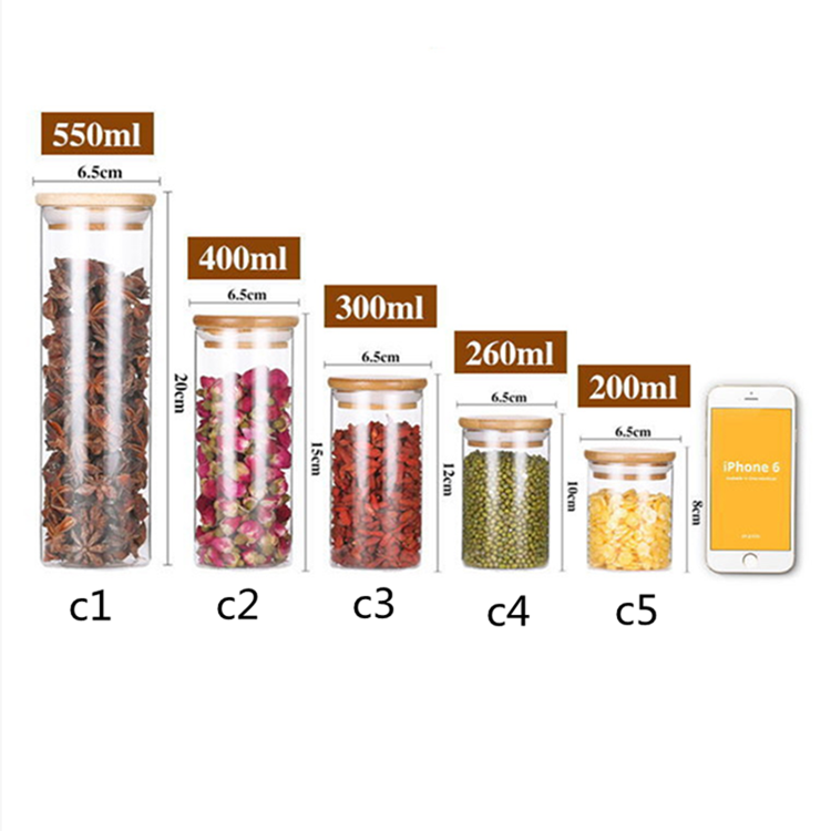 wholesale eco friendly custom high borosilicate large glass food storage bottle container jar set with bamboo lids