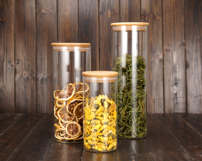 wholesale eco-friendly luxury 10oz round natural bamboo lid clear glass bottle cosmetic containers packaging