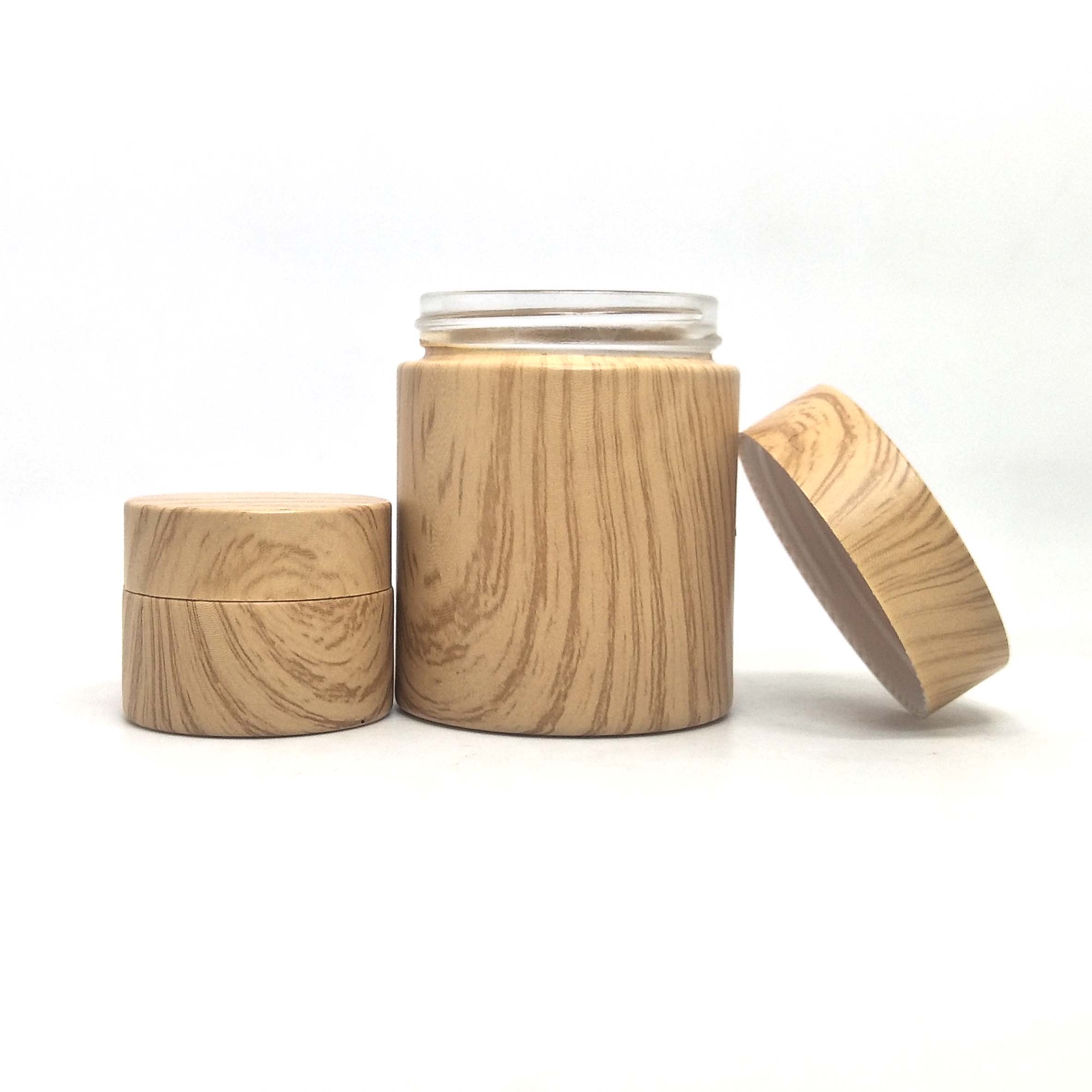 wholesale elegant Wood grain glass jar for cosmetic frosted cream empty jar