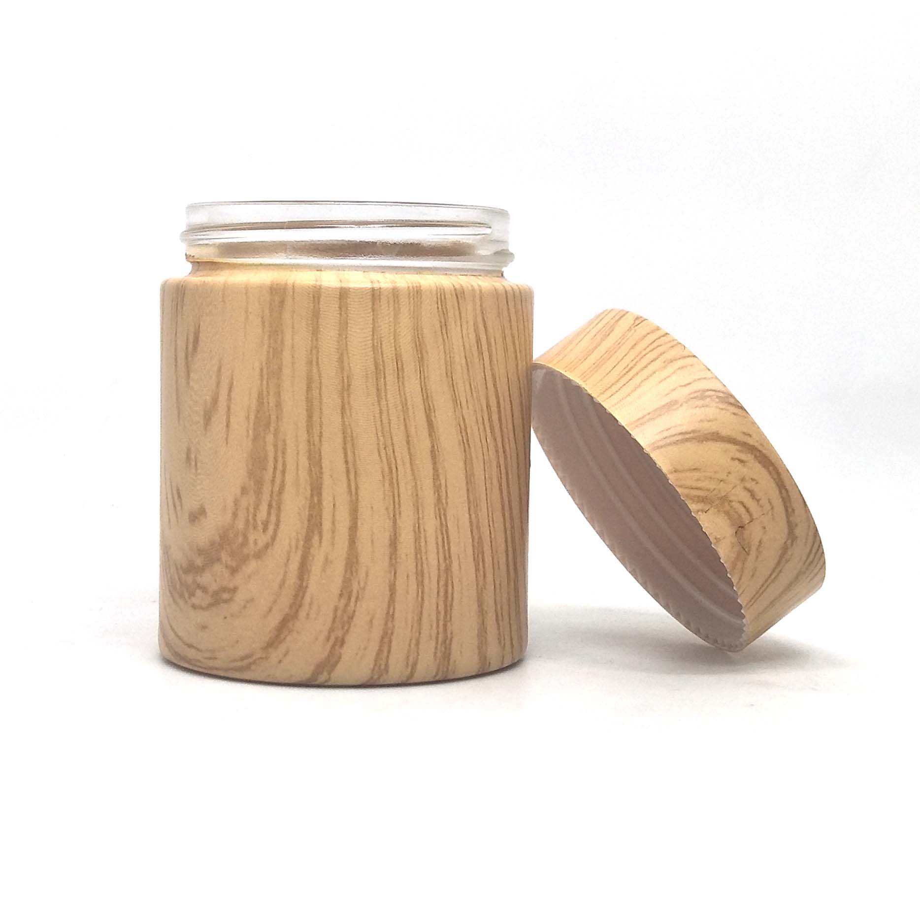 wholesale elegant Wood grain glass jar for cosmetic frosted cream empty jar