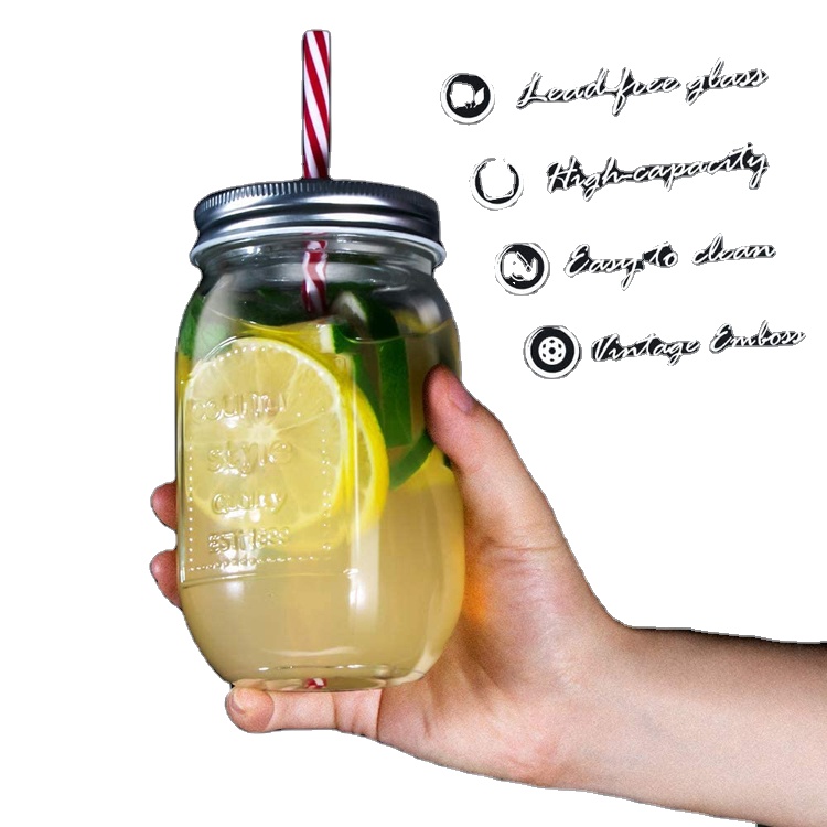 wholesale embossed pattern glass storage bottle with colorful lid and straw for beverage