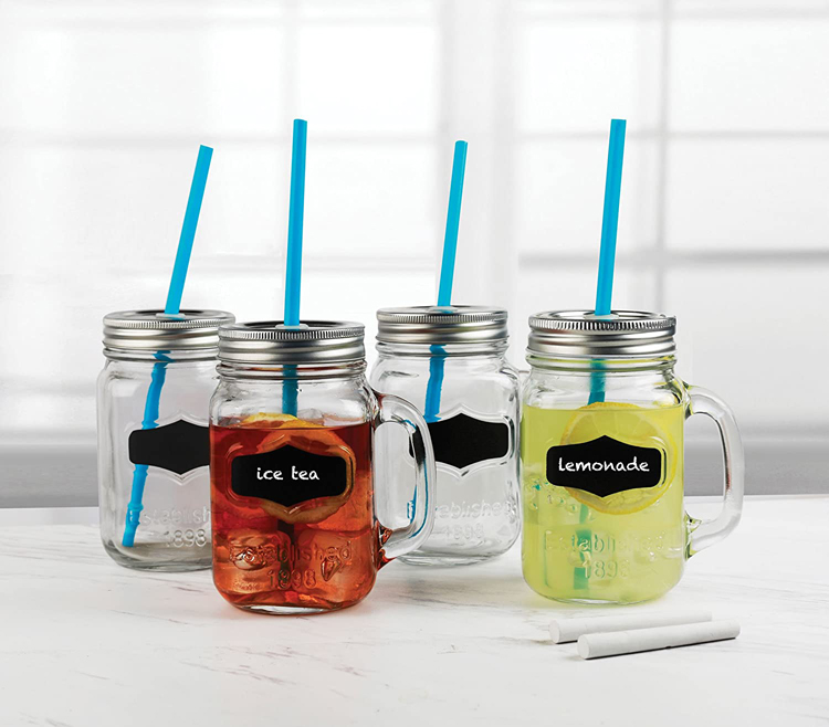 wholesale embossed pattern glass storage bottle with colorful lid and straw for beverage