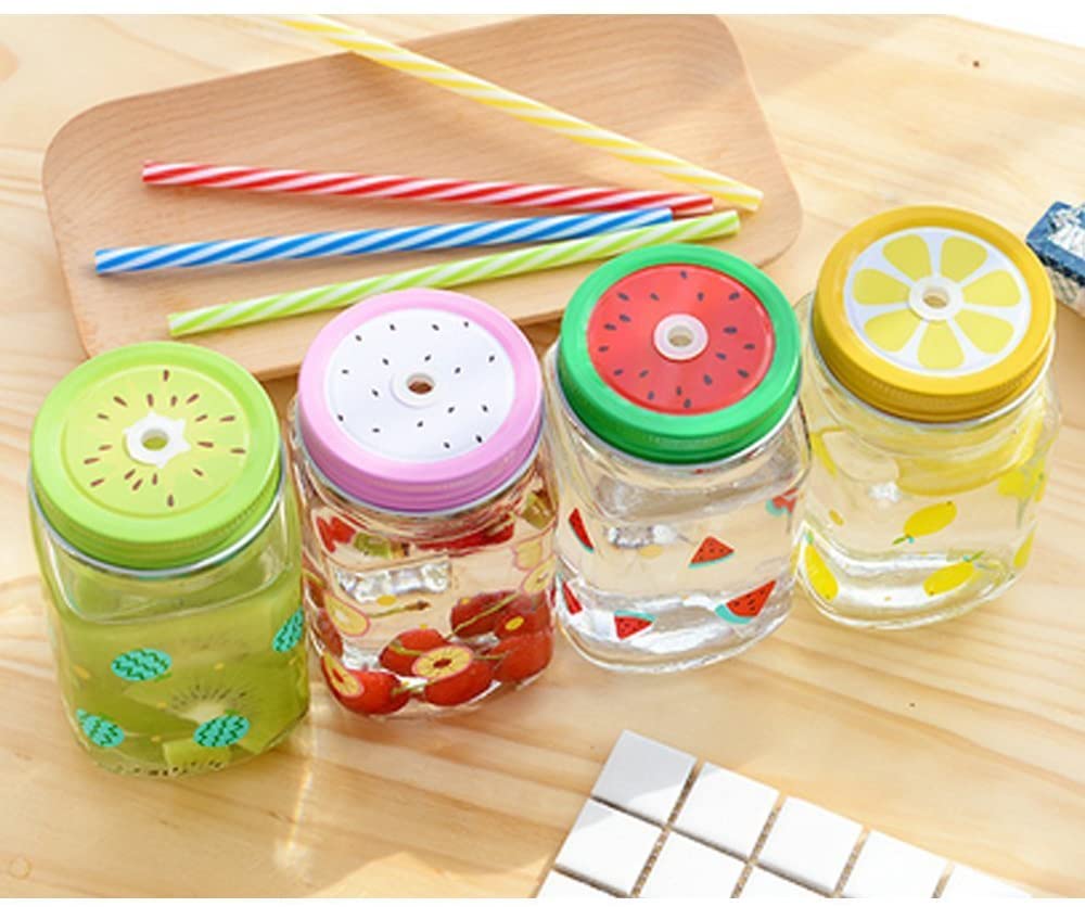 wholesale embossed pattern glass storage bottle with colorful lid and straw for beverage