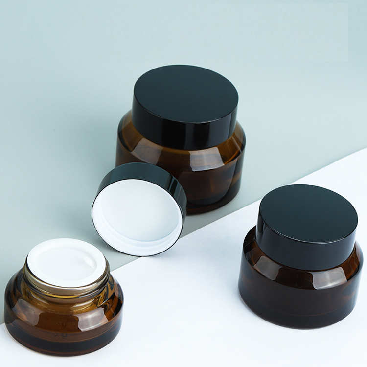 wholesale empty 15g 30g 50g amber Inclined shoulder glass jar cosmetic packaging container face cream glass jar