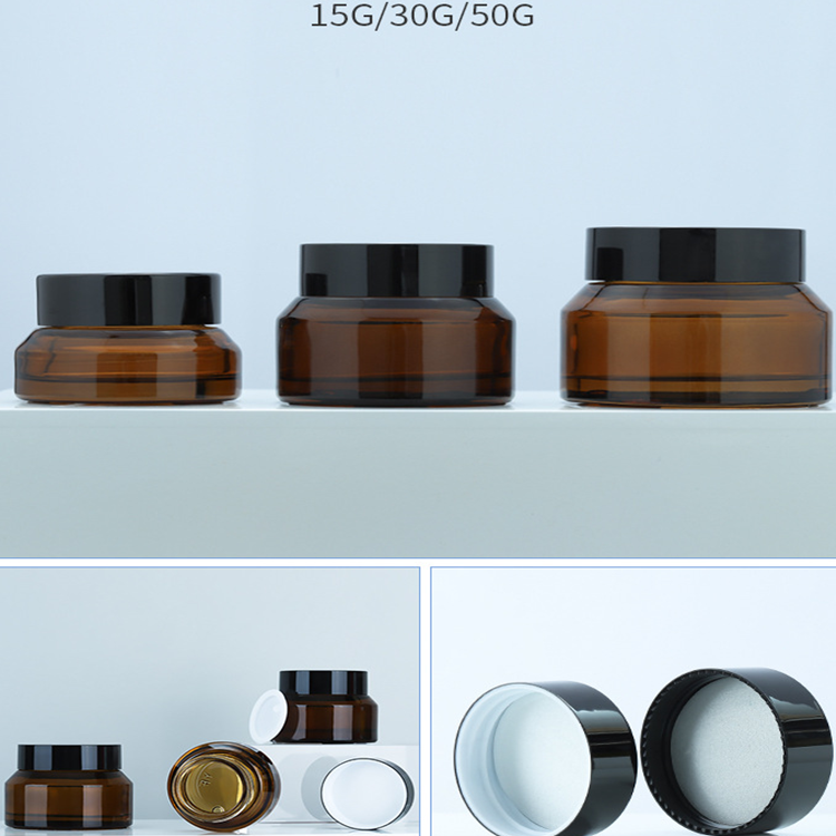 wholesale empty 15g 30g 50g amber Inclined shoulder glass jar cosmetic packaging container face cream glass jar