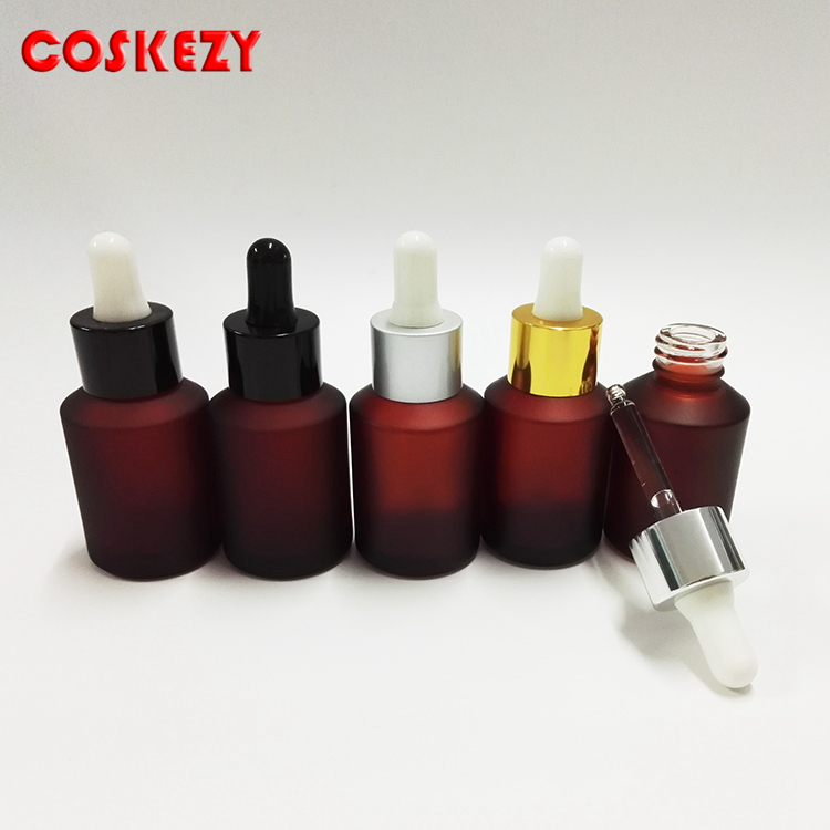 wholesale empty 15ml rose red frosted round glass essential oil dropper bottle,15 ml glass dropper container for essential oil