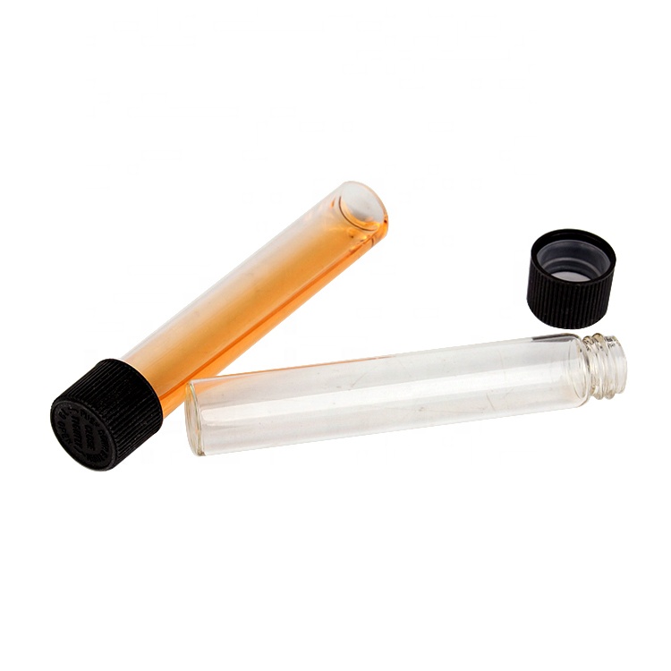 wholesale empty 20ml clear glass herbs pill infusion tube CR black lid