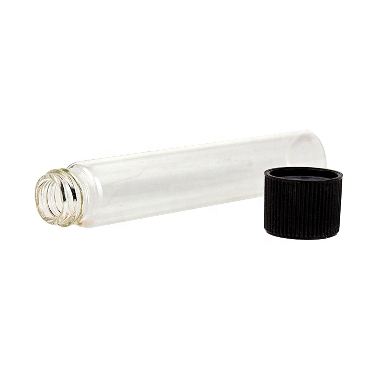 wholesale empty 20ml clear glass herbs pill infusion tube CR black lid