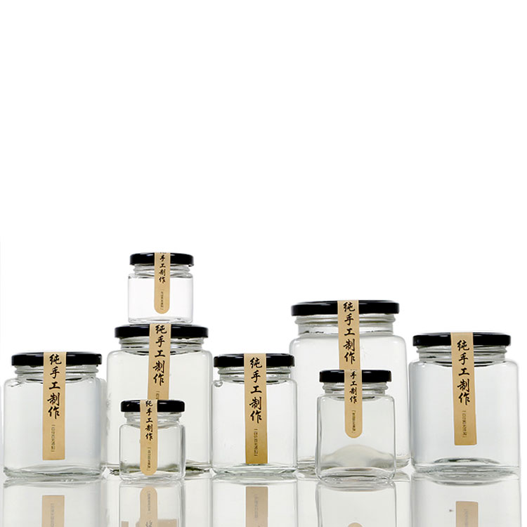 wholesale empty clear square food storage jar honey jam glass jars in bulk with metal lid