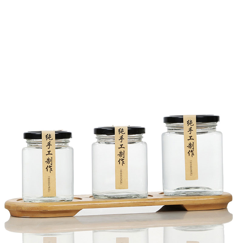 wholesale empty clear square food storage jar honey jam glass jars in bulk with metal lid