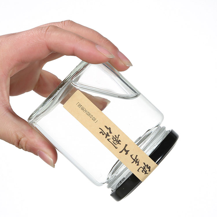 wholesale empty clear square food storage jar honey jam glass jars in bulk with metal lid