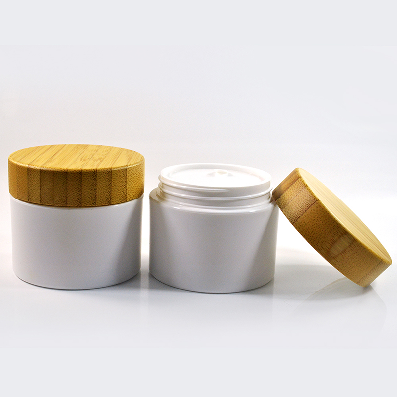 wholesale  empty cosmetic plastic jar with bamboo lid 30g 50g 100g