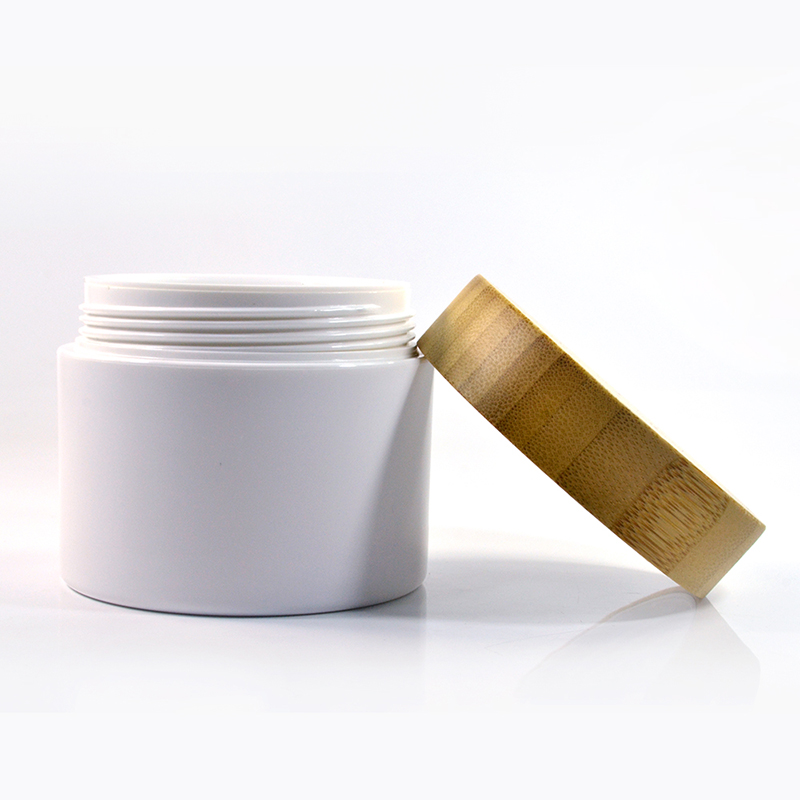 wholesale empty cosmetic plastic jar with bamboo lid 30g 50g 100g