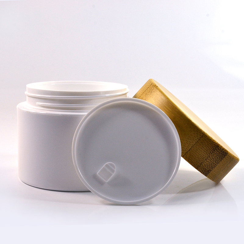 wholesale empty cosmetic plastic jar with bamboo lid 30g 50g 100g
