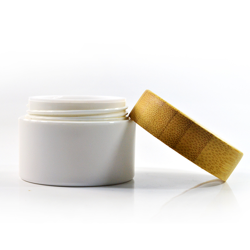 wholesale empty cosmetic plastic jar with bamboo lid 30g 50g 100g
