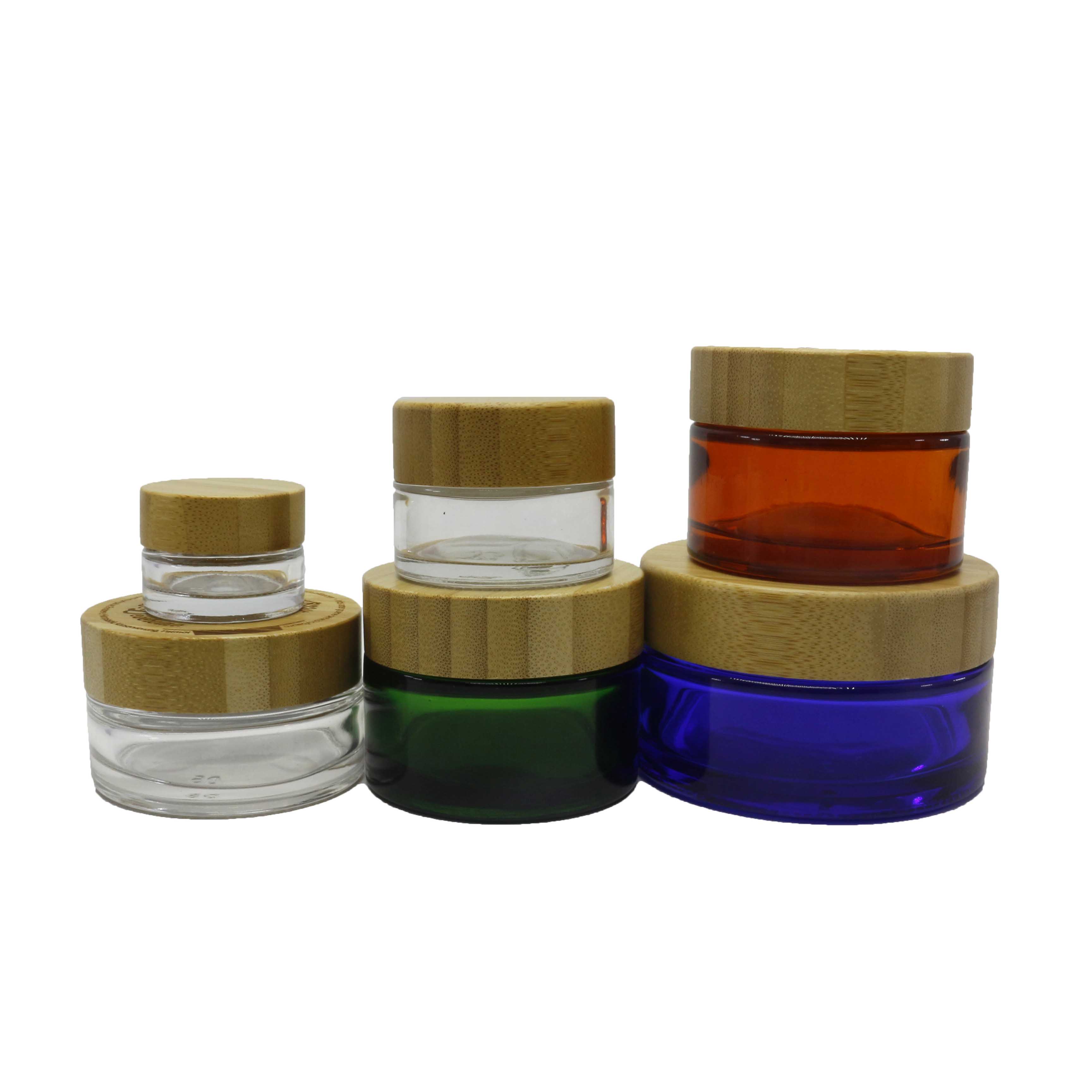 wholesale empty glass jar with bamboo lid airtight cosmetic cream bamboo lid jar BJ-607C
