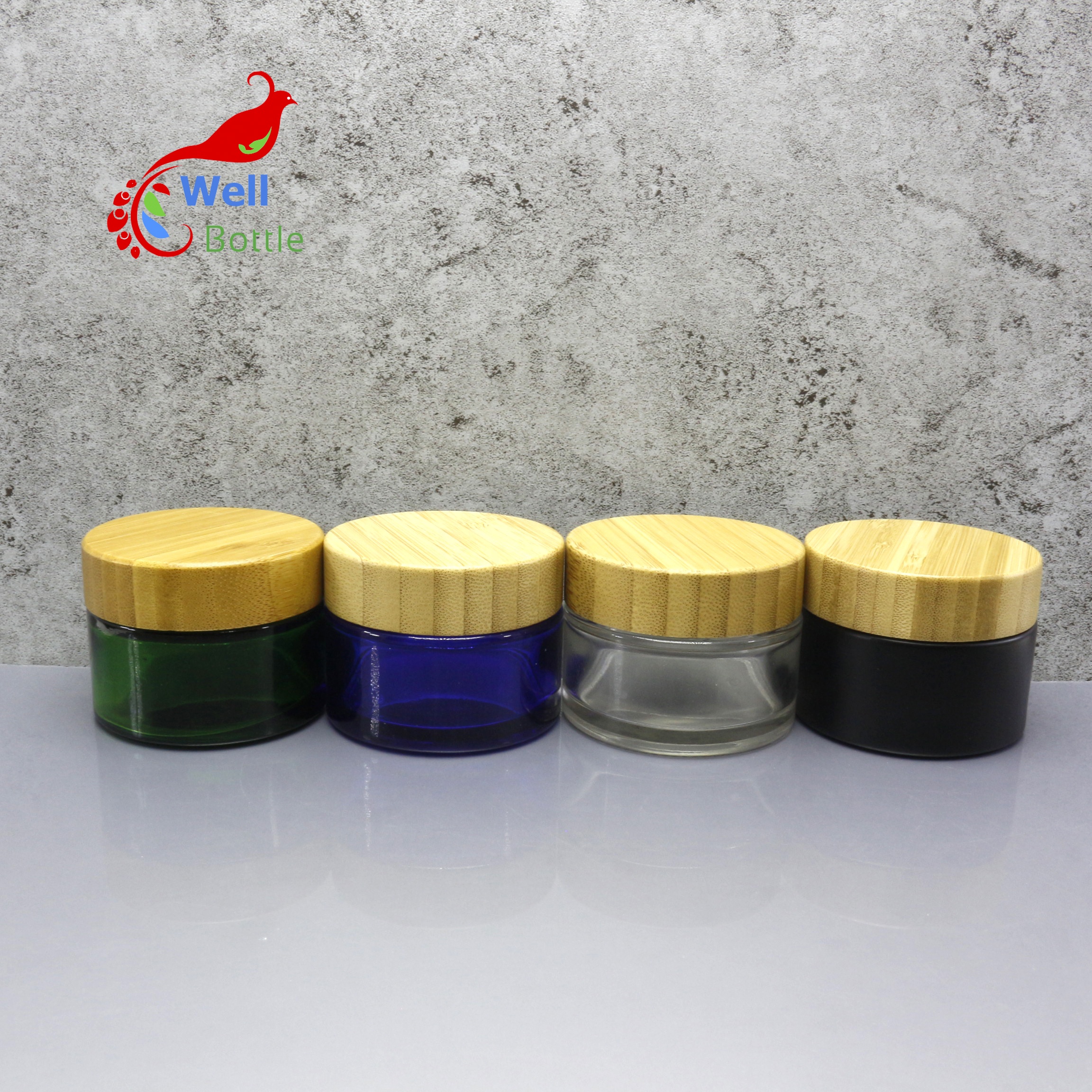 wholesale empty glass jar with bamboo lid airtight cosmetic cream bamboo lid jar BJ-607C