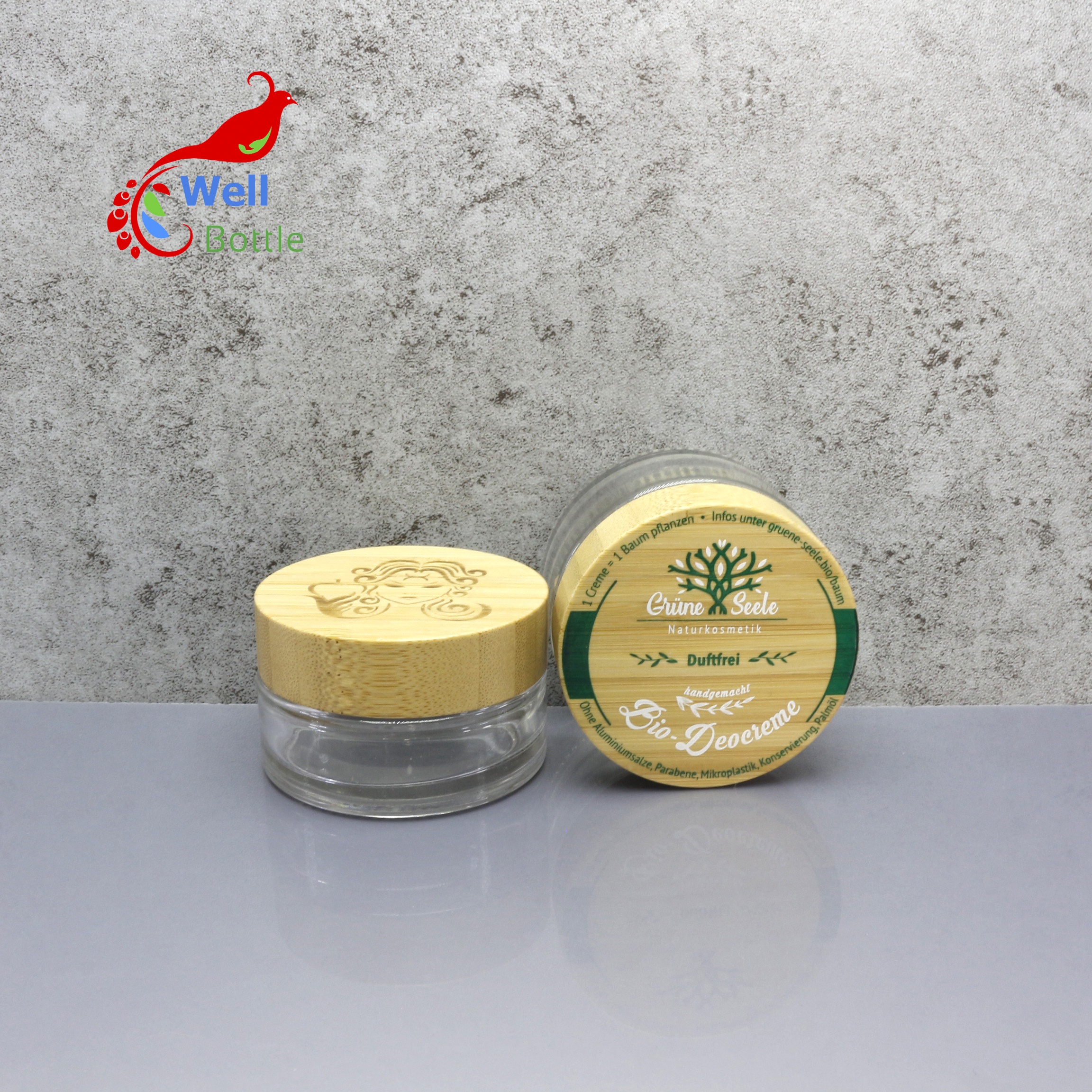 wholesale empty glass jar with bamboo lid airtight cosmetic cream bamboo lid jar BJ-607C