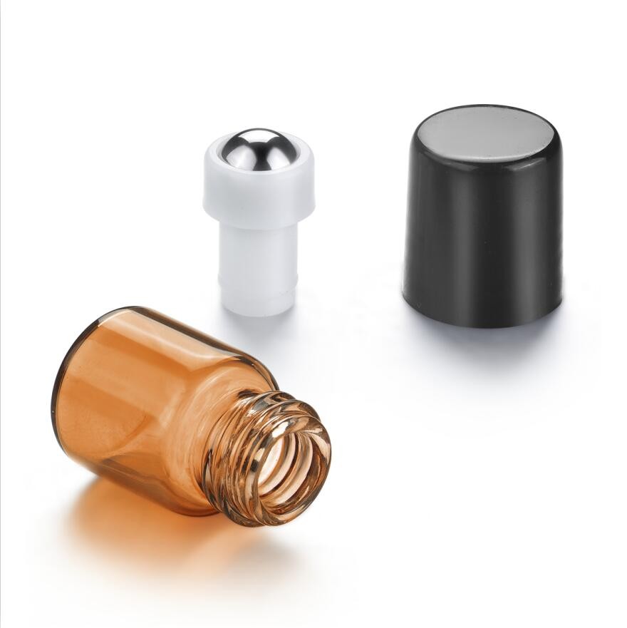 wholesale empty mini 1ml 2ml 3ml clear amber  perfume glass roll on bottle with stainless steel roller