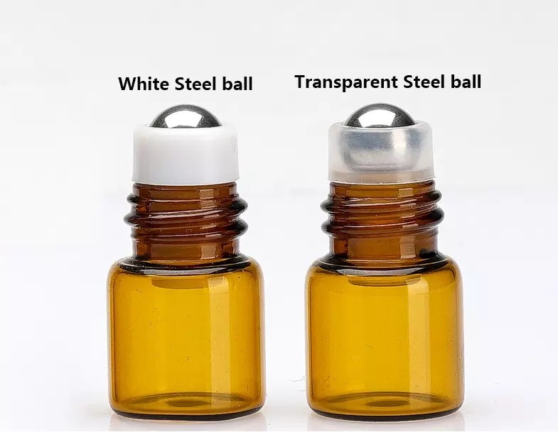 wholesale empty mini 1ml 2ml 3ml clear amber perfume glass roll on bottle with stainless steel roller