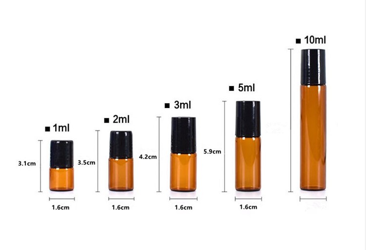 wholesale empty mini 1ml 2ml 3ml clear amber perfume glass roll on bottle with stainless steel roller