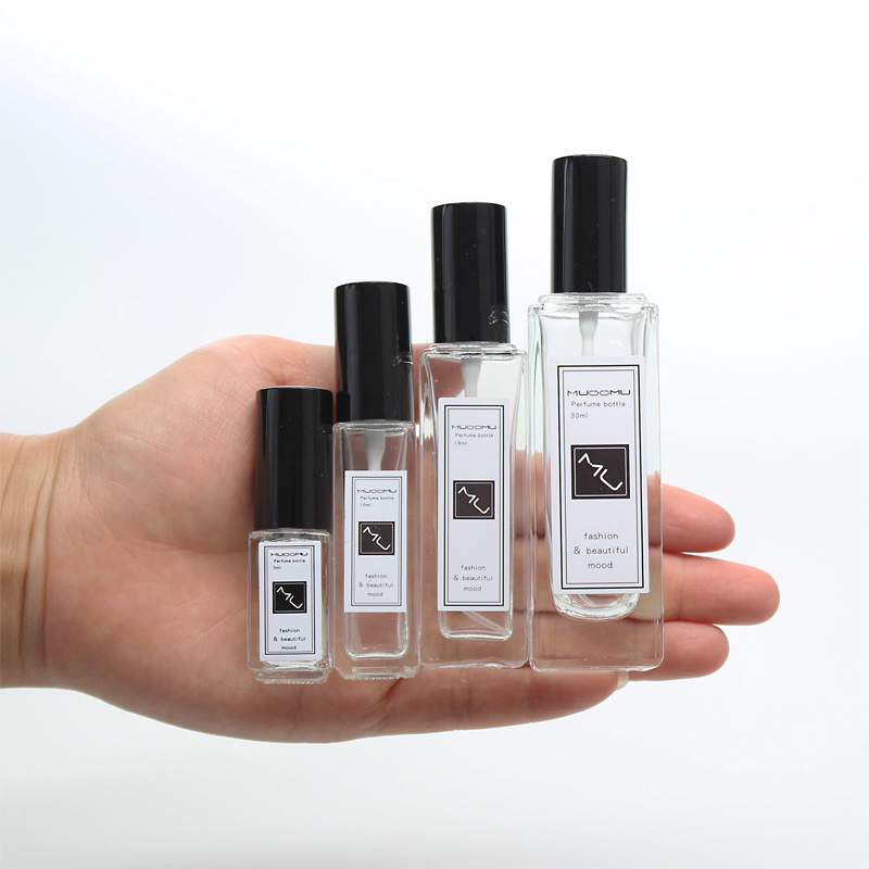 wholesale empty mini portable 5ml 10ml 18ml glass perfume bottle refillable perfume spray bottle 30ml with gold silver black cap