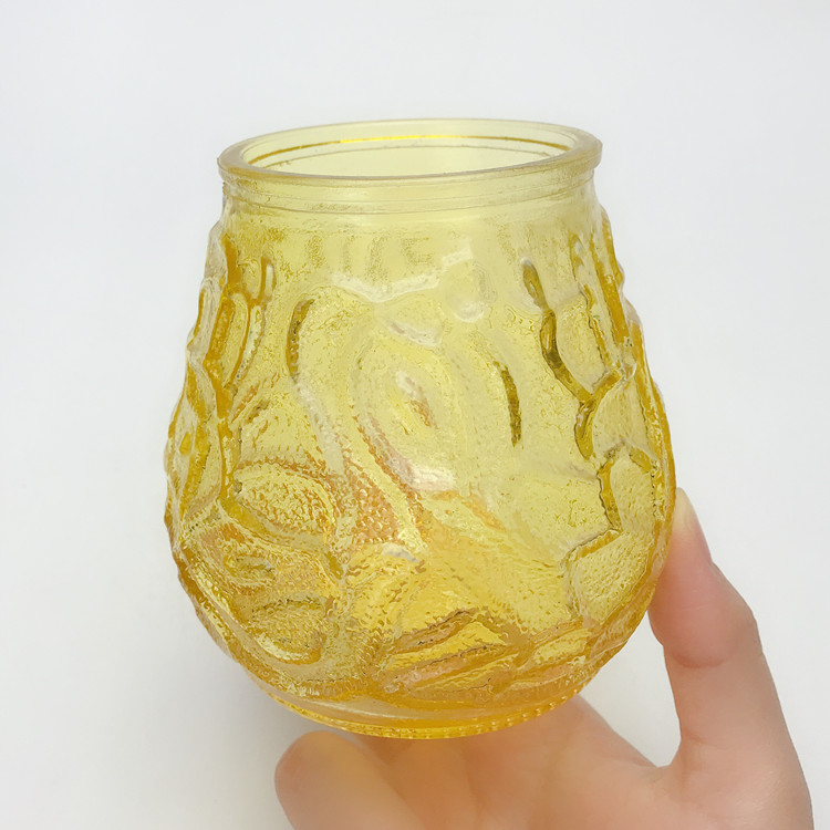 wholesale empty yellow embossed glass jar for scented candle