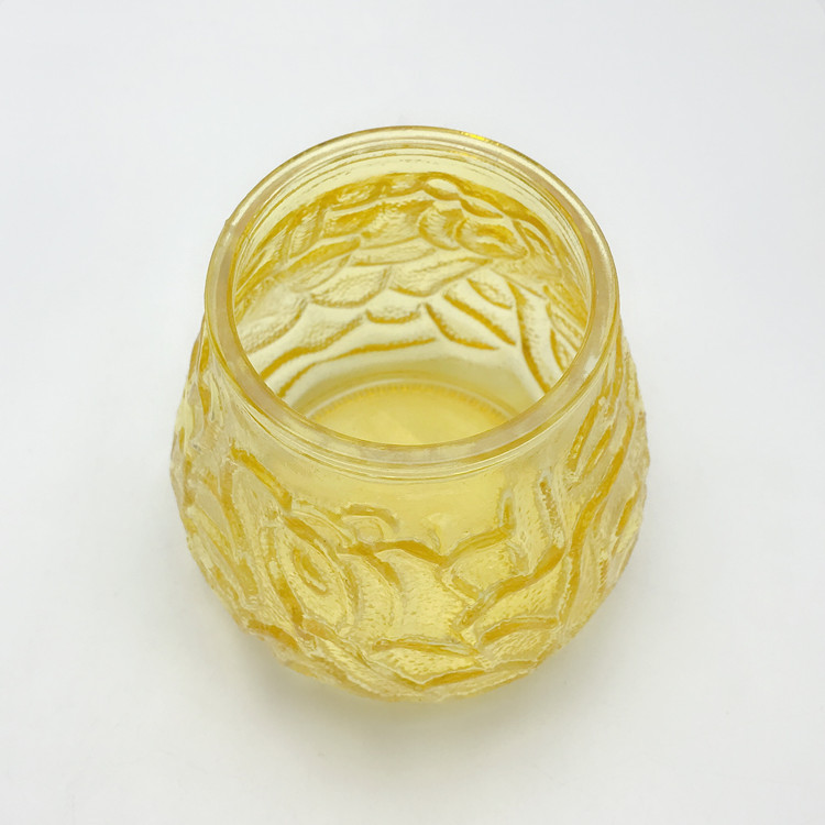 wholesale empty yellow embossed glass jar for scented candle