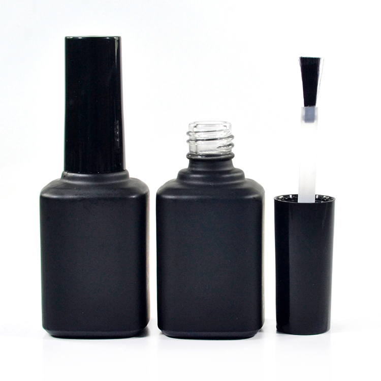 wholesale fancy empty uv gel square mini clear black 15ml nail polish glass bottle with brush cap