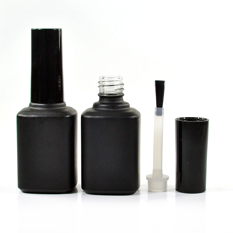 wholesale fancy empty uv gel square mini clear black 15ml nail polish glass bottle with brush cap