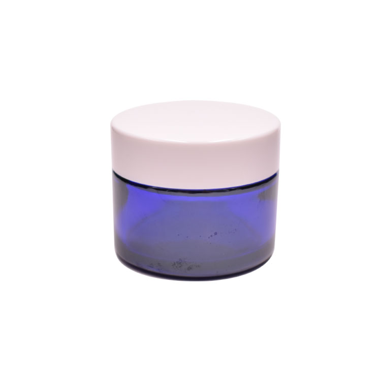wholesale fashion skin care facial cream empty round 20g 30g 50g straight blue glass jar cosmetic with lid