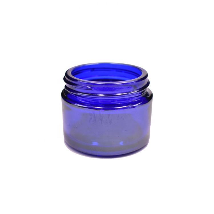 wholesale fashion skin care facial cream empty round 20g 30g 50g straight blue glass jar cosmetic with lid
